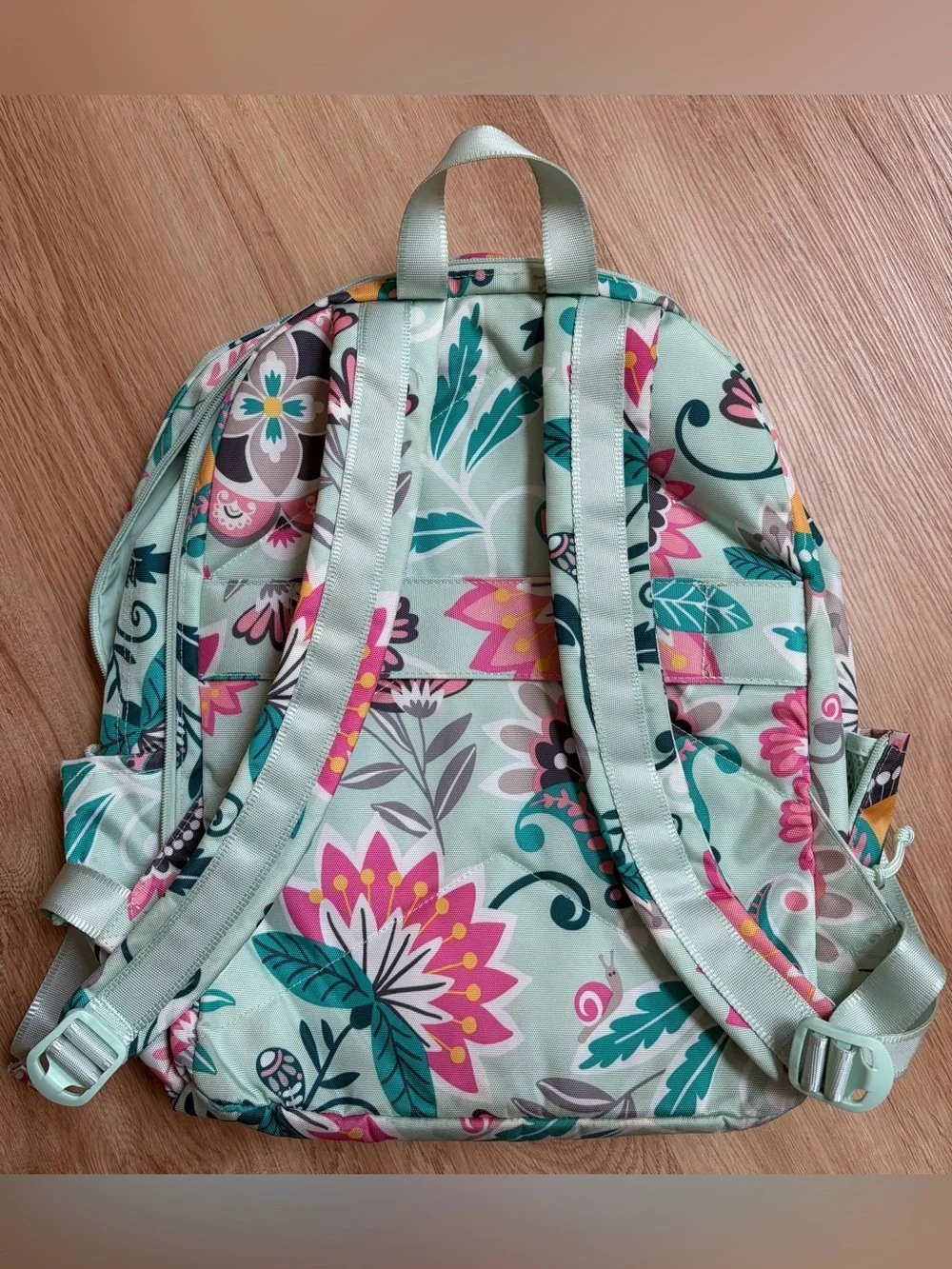Vera Bradley Mint Flowers Floral Lighten Up Grand Backpack Teal Pink $115
